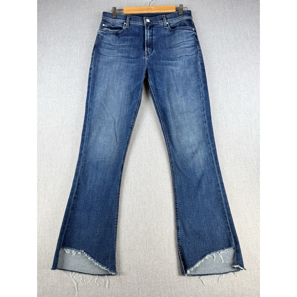 MOTHER Runaway Step Fray Jeans Women 32 Blue Flare Raw Hem Denim Boho - Picture 1 of 14